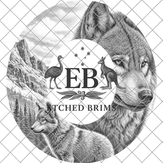 Wolf and Cub, Burned Hat Templates, Wide Brim Hat Pattern, Pyrography Hat Design, PNG File, Hat Burning Design, EB806