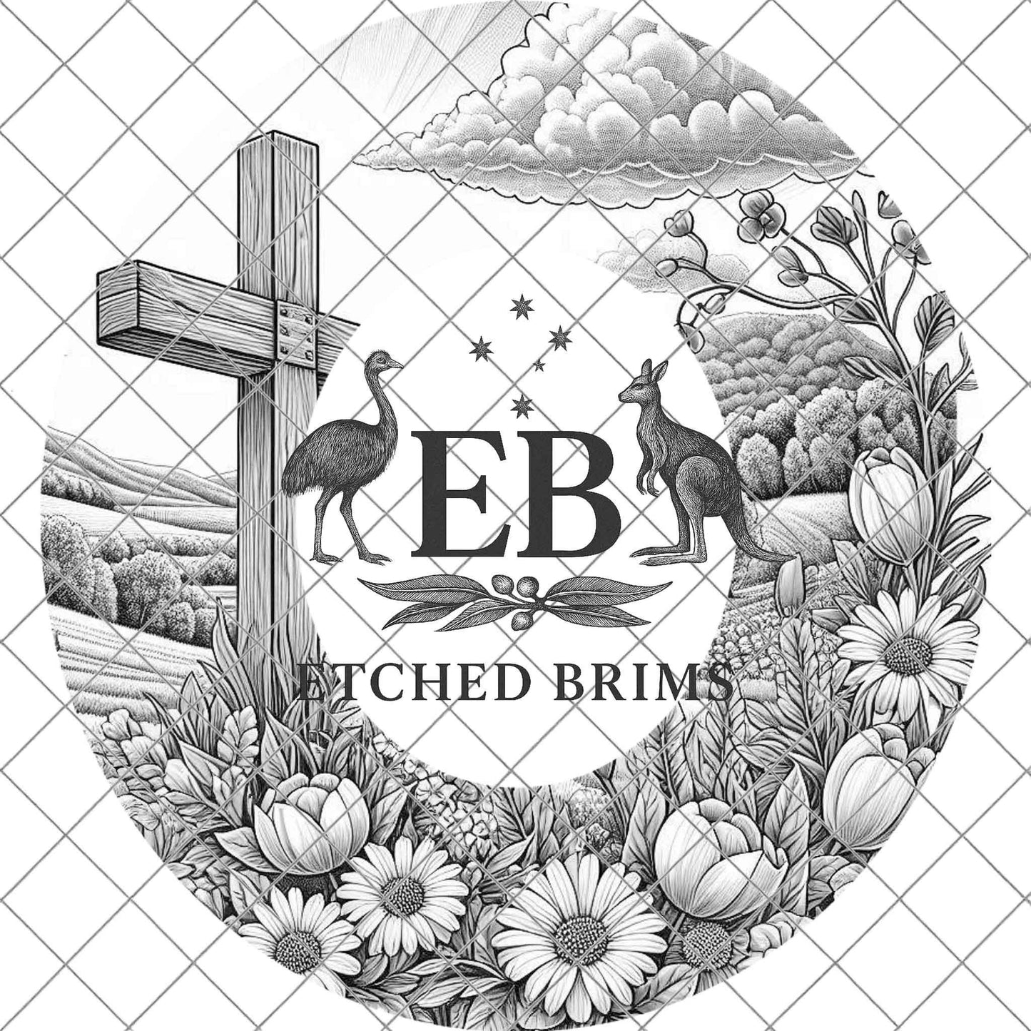 Cross and Flowers Hat Burning Design, Faith Western Laser Engraving Template, EB711