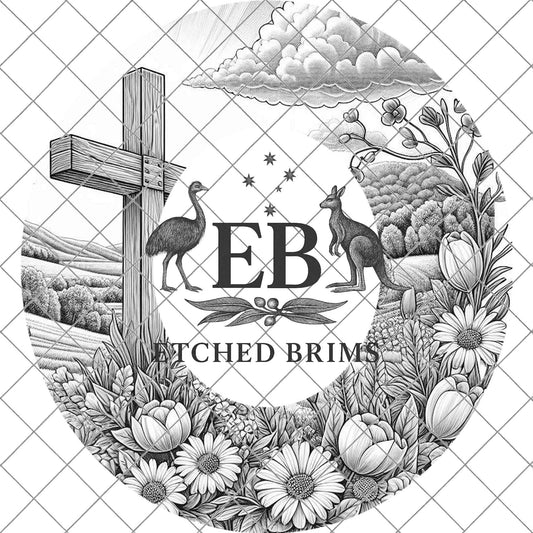 Cross and Flowers Hat Burning Design, Faith Western Laser Engraving Template, EB711