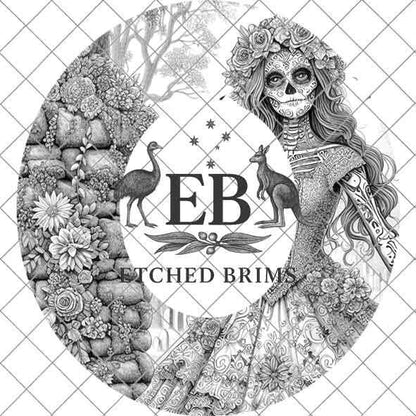 Sugar Skull Hat 14 Engraving Design, Laser Brim Template, Day of the Dead, Western Hat File, Cowgirl Brim Design, Digital Download EB301