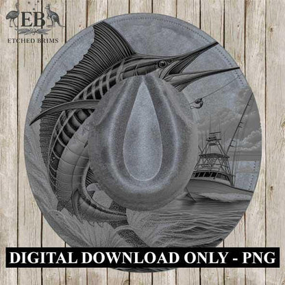 Marlin Fish 17 Hat File, Hat Burning Design, Digital Download PNG, Hat Burning Template, Hat Laser Engraving Design, Ocean, Hat File EB344