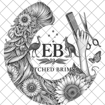 Hairdresser Sunflowers 5 Hat Burning Template for Wide Brim Hats. PNG for Laser Engraving and PDF Burning Stencil for Hand Burning, EB603