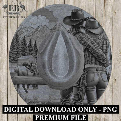 Cowgirl Cowboy 1, Laser Hat Burning Design, Digital Download PNG, Hat Burning Template, Hat Laser Engraving Design, Wide Brim Hat File EB211