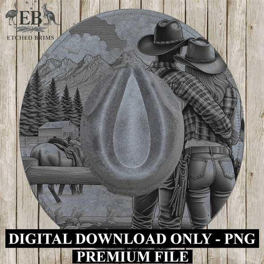 Cowgirl Cowboy 1, Laser Hat Burning Design, Digital Download PNG, Hat Burning Template, Hat Laser Engraving Design, Wide Brim Hat File EB211