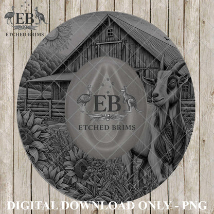 Boer Goat and Sunflowers, Hat Burning Design, Engraving Stencil, Laser Design for Wide Brim Hat, Printable Hat Template, EB1215