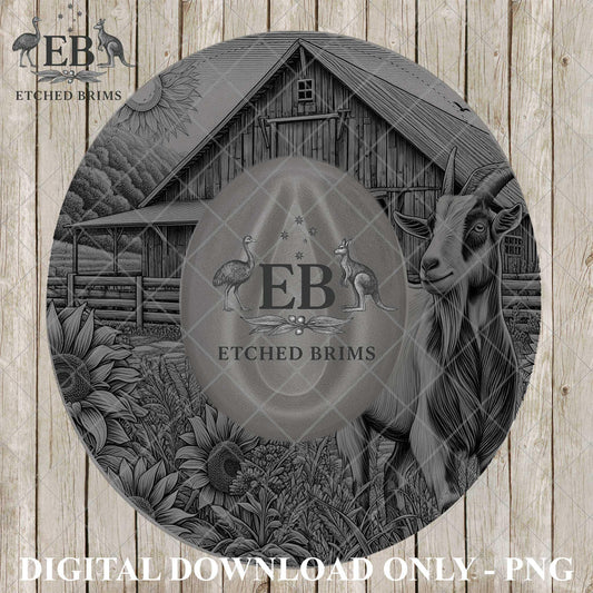 Boer Goat and Sunflowers, Hat Burning Design, Engraving Stencil, Laser Design for Wide Brim Hat, Printable Hat Template, EB1215
