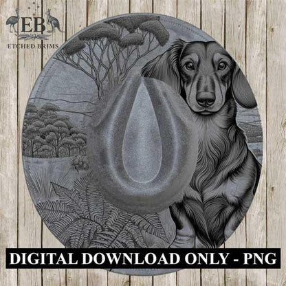 Dachshund Dog Hat Engraving Template – PNG for Laser Brim Burning, Farm Dog Outline, Western Hat Design, Digital File for Burning – EB384