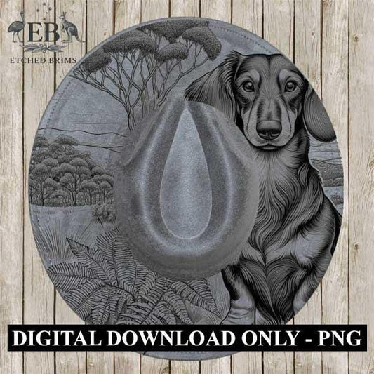 Dachshund Dog Hat Engraving Template – PNG for Laser Brim Burning, Farm Dog Outline, Western Hat Design, Digital File for Burning – EB384