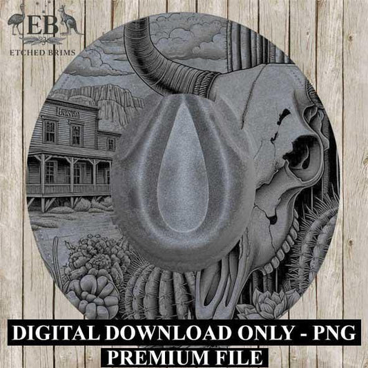 Longhorn Skull Western 7, Western Brim PNG Template, Digital Laser Burn Design for Wide Brim Faux Suede Hats, Laser Hat Burning File EB200