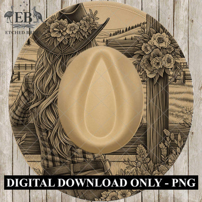 Cowgirl Cross Hat Burning Design, Western Laser Engraving Template for Wide Brim Fedora Hats, EB709
