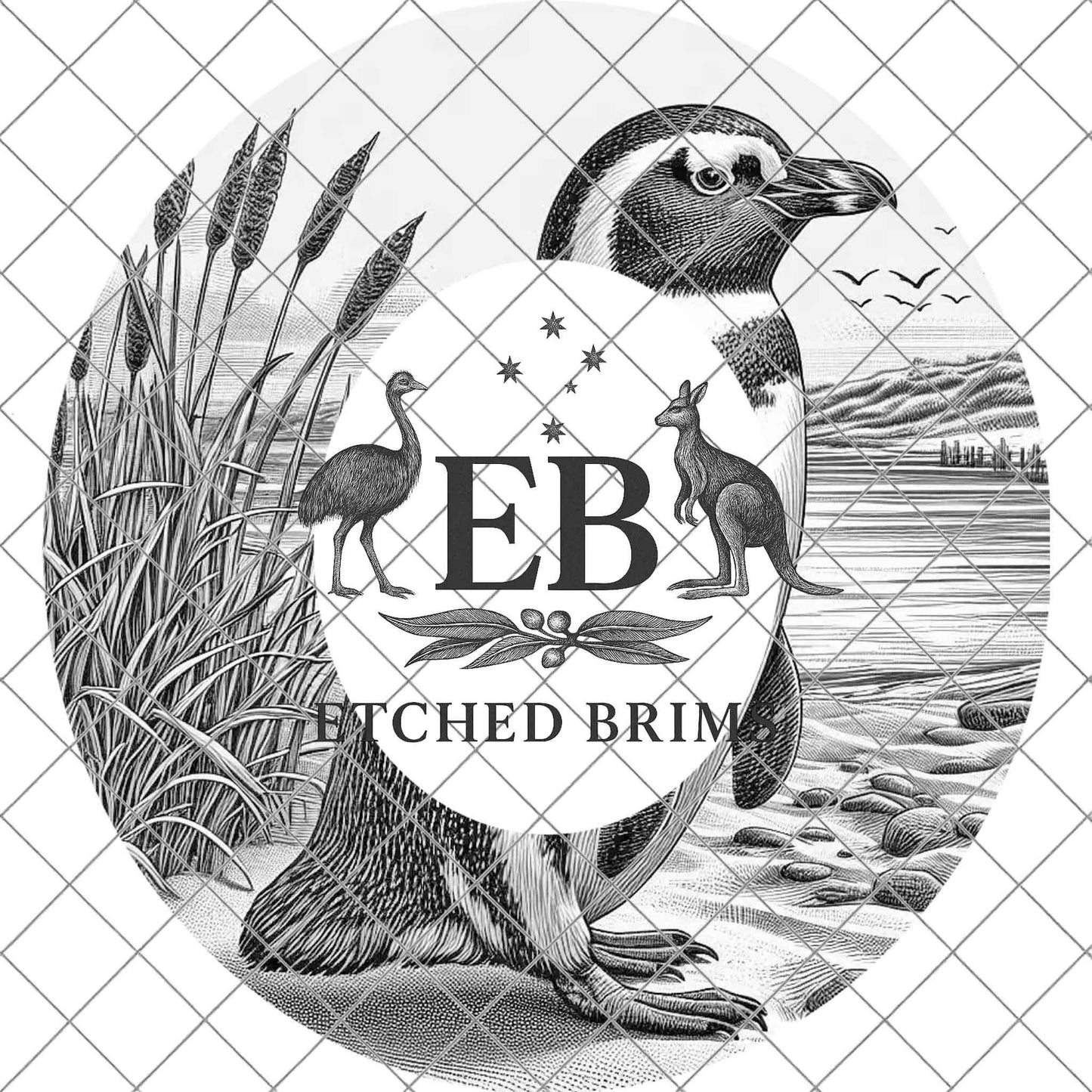 Penguin 8, Hat Burning Design for Wide Brim Hats. PNG for Laser Engraving and PDF Burning Stencil for Hand Burning, EB749