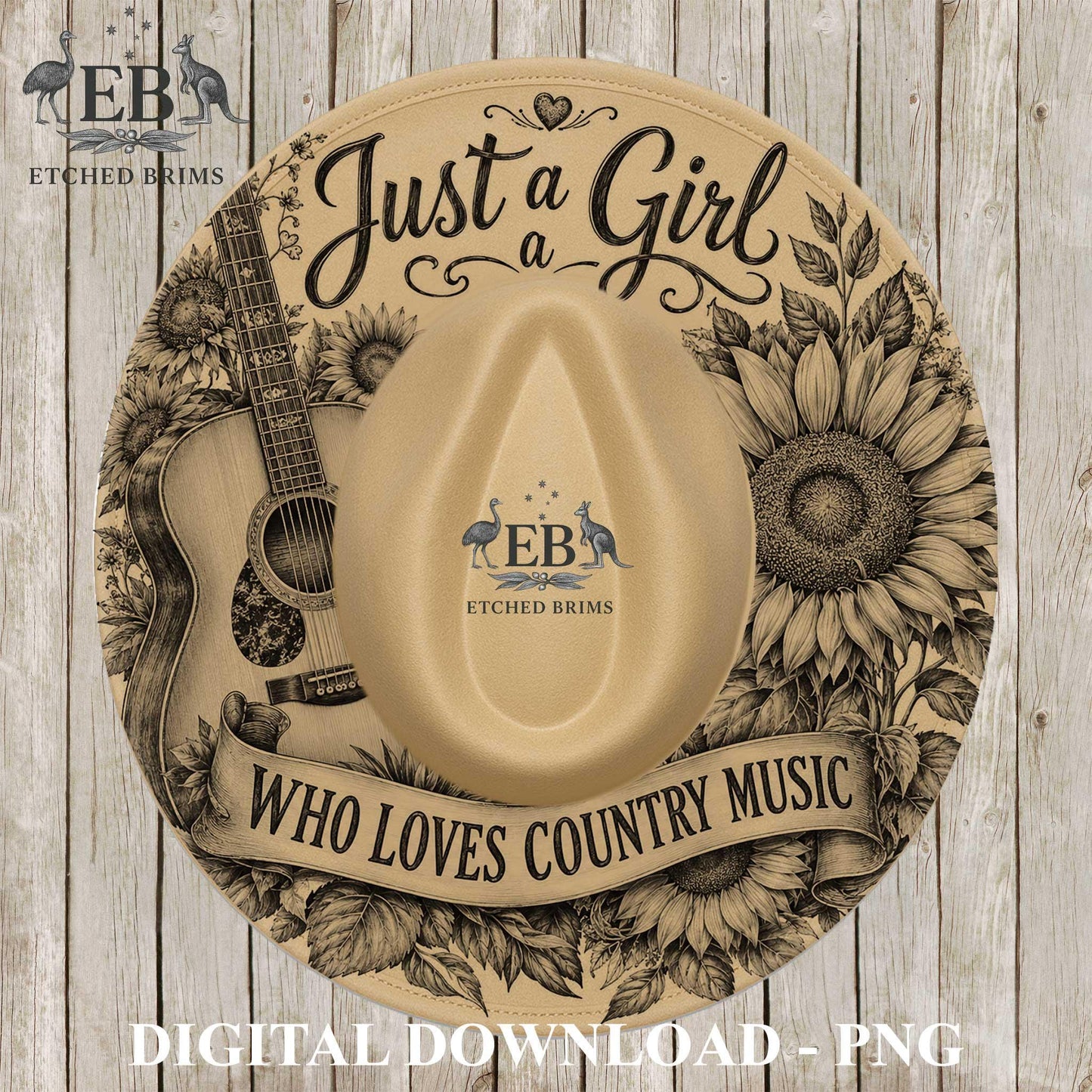 Just A Girl Who Loves Country Music, Hat Burning Design, Wide Brim Laser Hat Engraving Template, Printable Stencil, EB1284