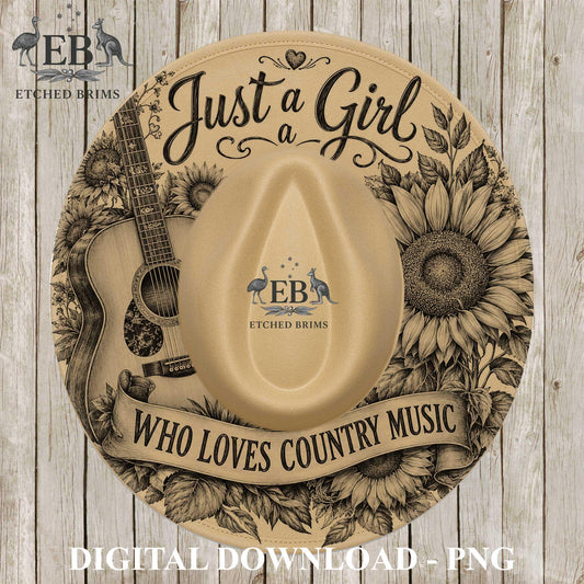 Just A Girl Who Loves Country Music, Hat Burning Design, Wide Brim Laser Hat Engraving Template, Printable Stencil, EB1284