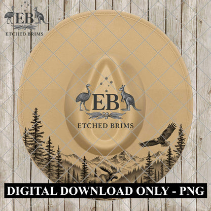 Moose and Eagle, Hat Burning Design, Mountain Scenery, Wide Brim Hat, Laser Engraving Design, EB1140