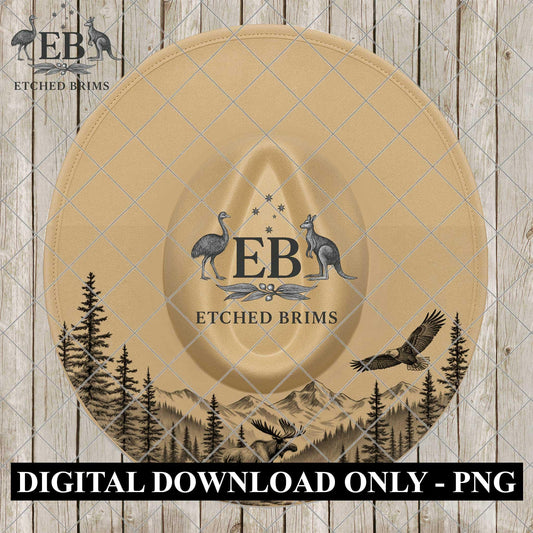 Moose and Eagle, Hat Burning Design, Mountain Scenery, Wide Brim Hat, Laser Engraving Design, EB1140