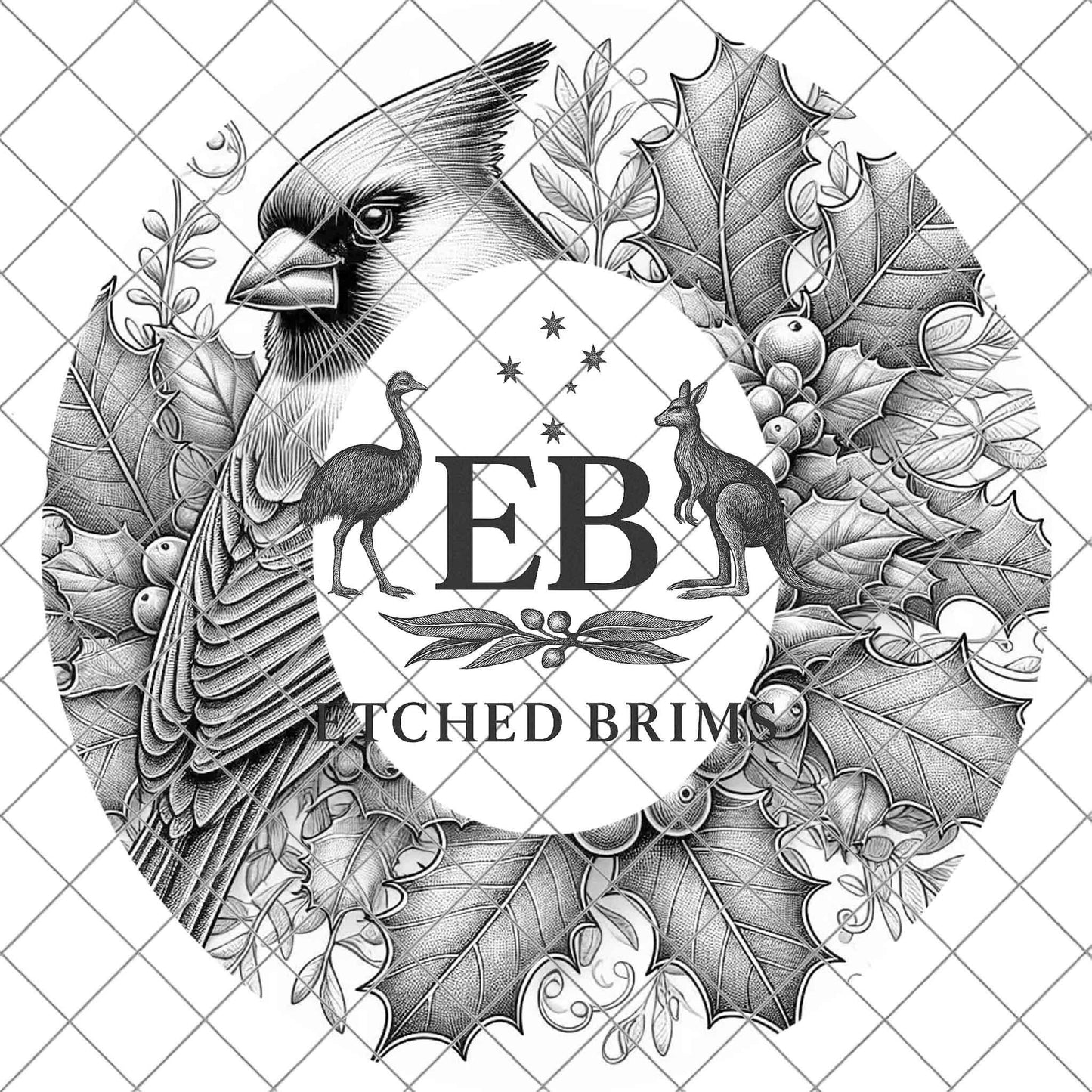 Christmas Cardinal & Holly, Hat Burning Design, Festive Digital Download, Hat Burning Template, Wide Brim Hat Design, Hat Stencil, EB680