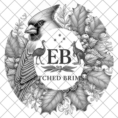 Christmas Cardinal & Holly, Hat Burning Design, Festive Digital Download, Hat Burning Template, Wide Brim Hat Design, Hat Stencil, EB680