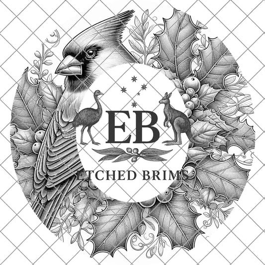 Christmas Cardinal & Holly, Hat Burning Design, Festive Digital Download, Hat Burning Template, Wide Brim Hat Design, Hat Stencil, EB680