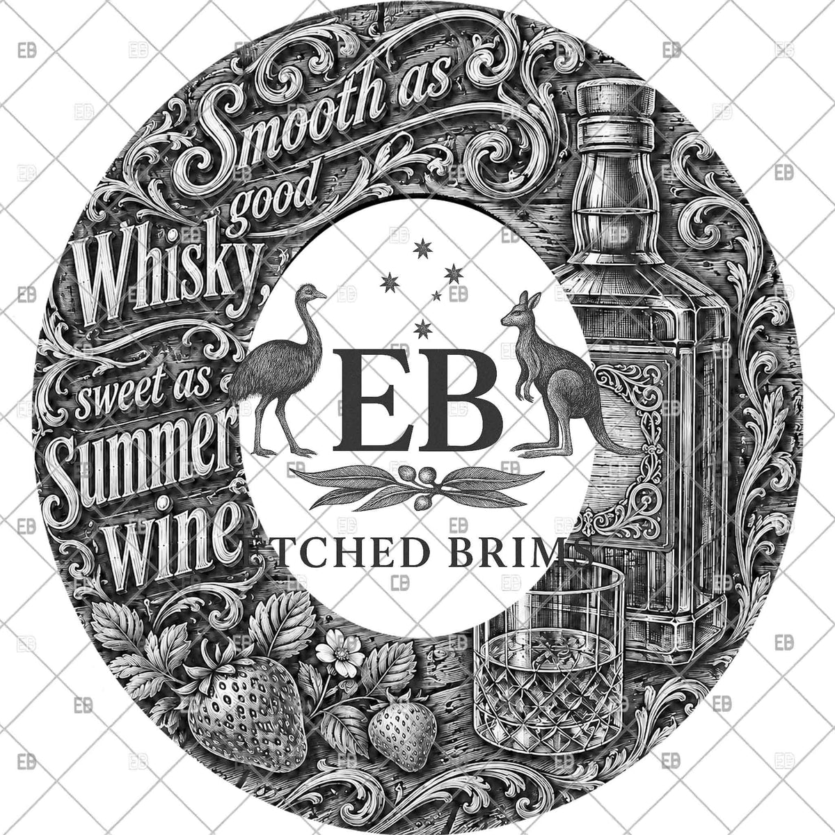 Smooth Whiskey Summer Wine, Hat Burning Template, Wide Brim Laser Hat Engraving Design, Printable Stencil, EB1373