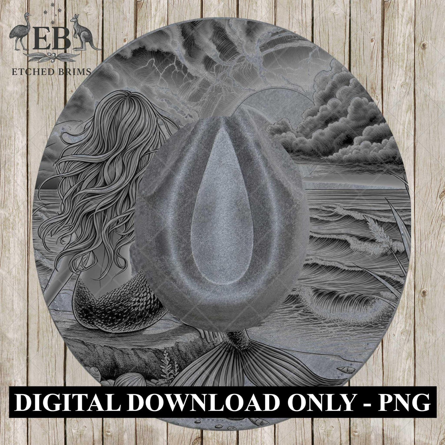 Mermaid on the Beach 9, Hat Burning Design, Digital Download PNG, Hat Burning Template, Laser Engraving Design, Wide Brim Hat File, EB656