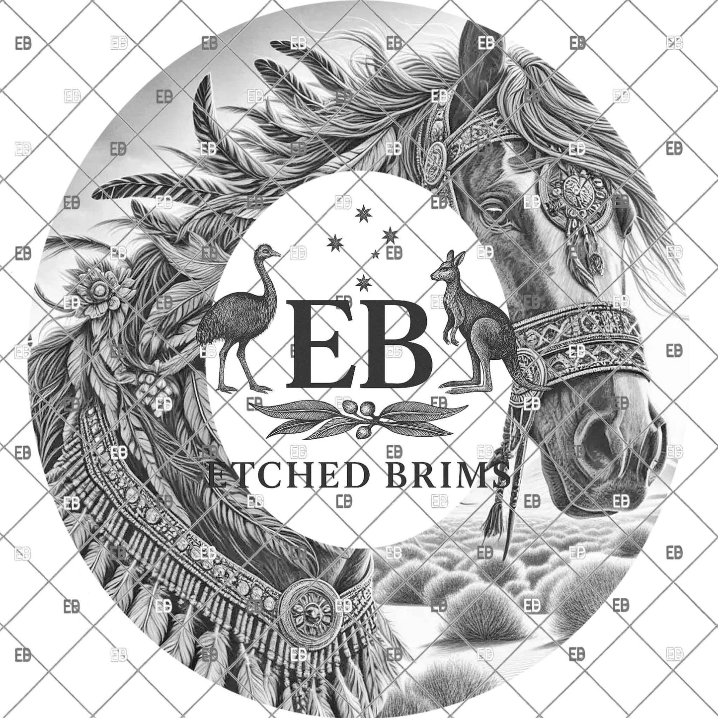 Indian Horse Laser Engraving Template, Feather Horse Hat Brim Design, Cowboy Horse Burning File for Laser Engraved Hats, EB1155