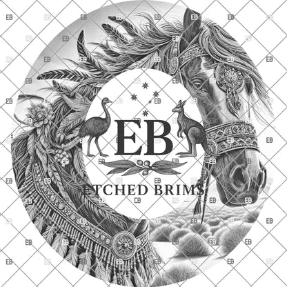 Indian Horse Laser Engraving Template, Feather Horse Hat Brim Design, Cowboy Horse Burning File for Laser Engraved Hats, EB1155