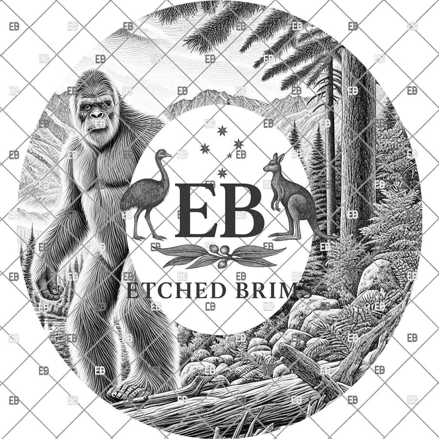 Bigfoot Brim Template PNG | Sasquatch Forest Hat Engraving Design | Hunting Hat Burning File | Laser Engraving Download, EB1222