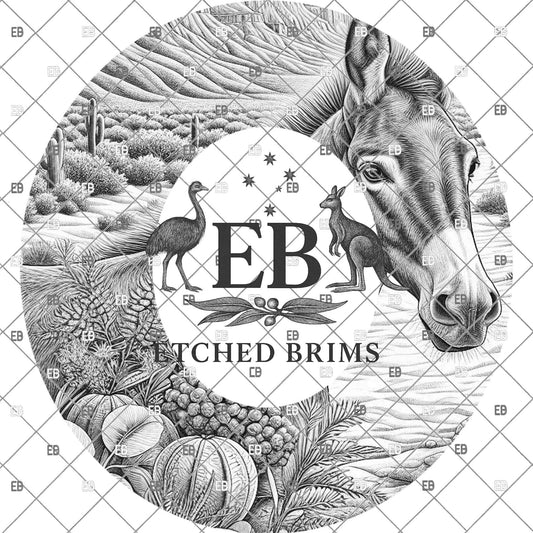 Western Mule Hat Burning Design | Desert Cactus Brim Template| Cowboy Hat Laser Design, EB1196