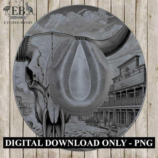 Longhorn Skull Western 1, Western Brim PNG Template, Digital Laser Burn Design for Wide Brim Faux Suede Hats, Laser Hat Burning File EB196