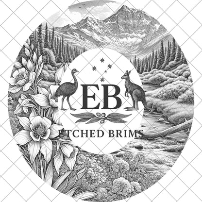 Columbine Flowers & Mountains, Hat Burning Design, Digital Download PNG, Hat Burning Template, Hat Laser Engraving Design, Wide Brim, EB1083