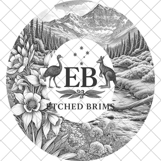 Columbine Flowers & Mountains, Hat Burning Design, Digital Download PNG, Hat Burning Template, Hat Laser Engraving Design, Wide Brim, EB1083
