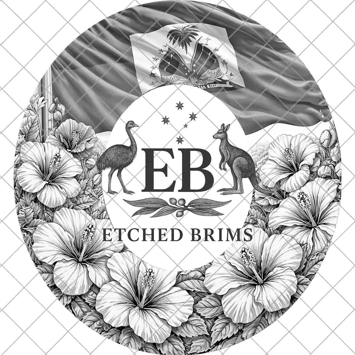 Haiti Flag and Hibiscus Flowers, Hat Burning Design, Laser Engraving Template (PNG PDF), EB1095