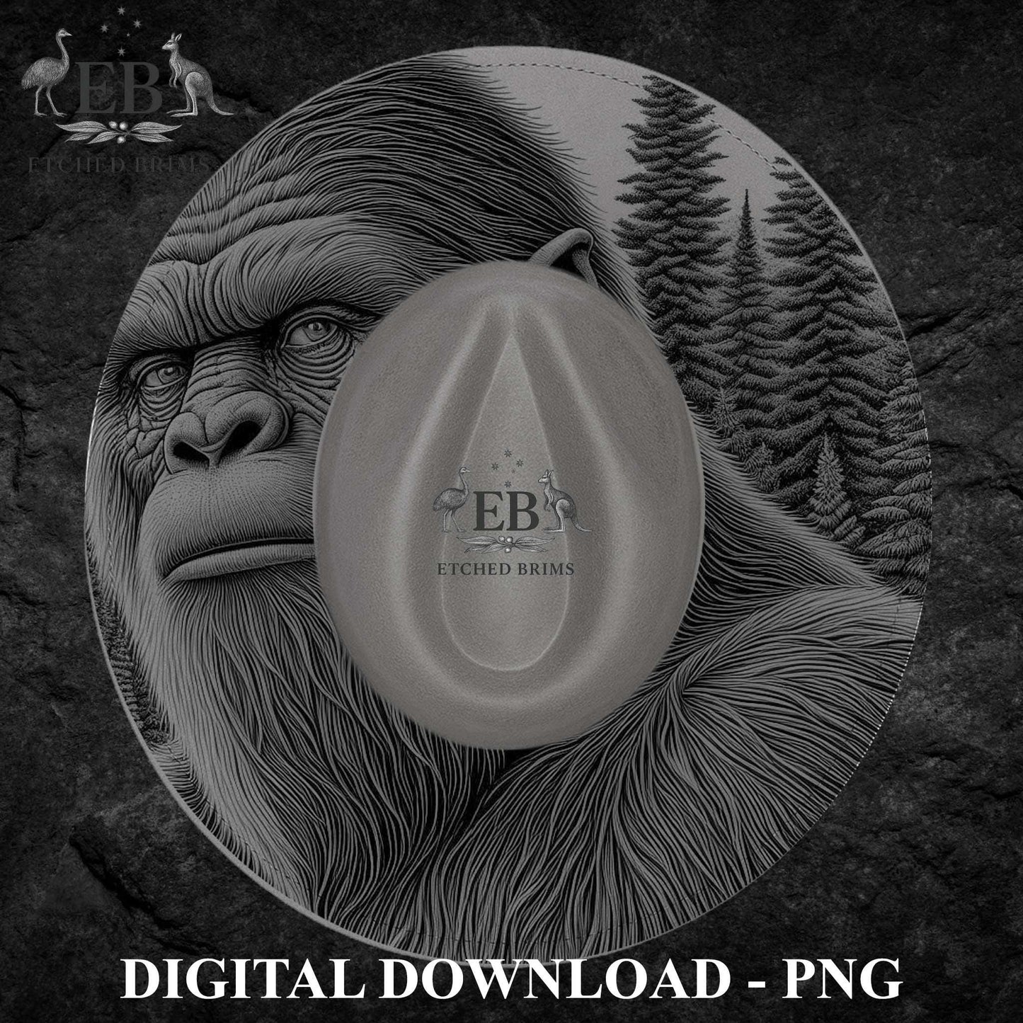 Bigfoot Brim Template PNG | Sasquatch Hat Engraving Design | Hunting Hat Burning File | Laser Engraving Download, EB1218
