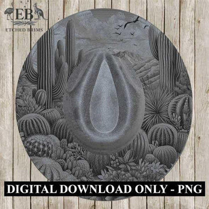 Cactus Desert Hat Design 1, Western Cactus Design, Faux Suede Wide Brim Hat with Laser Burned Brim, Boho Cowboy Style, Laser File EB283