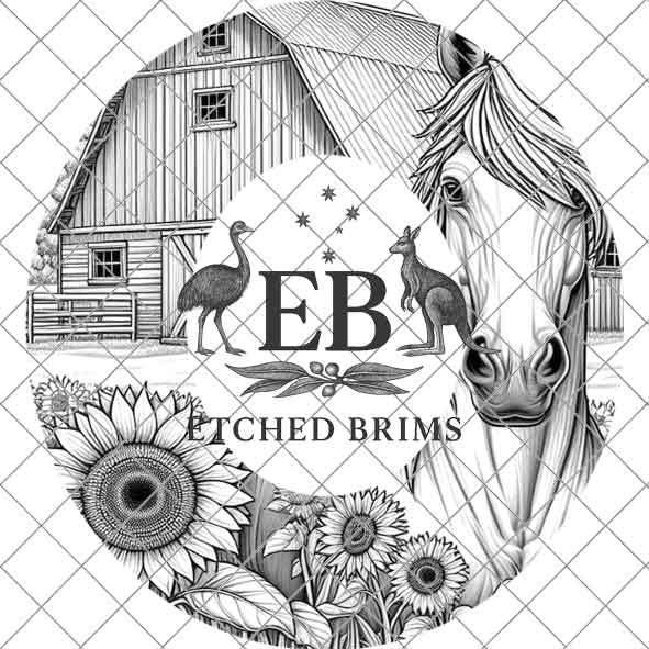 Horse & Sunflowers 11, Farm Horse Design, Laser Hat Burning Design, Digital Download PNG, Hat Burning Template, Wide Brim Hat File, EB181