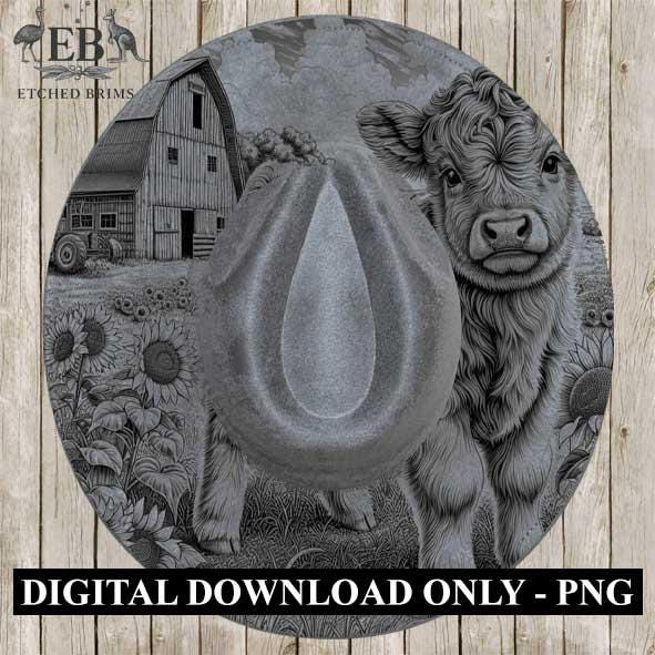 Highland Cow #7, Laser Hat Burning Design, Digital Download PNG, Hat Burning Template, Hat Laser Engraving Design, Wide Brim Hat File, EB51