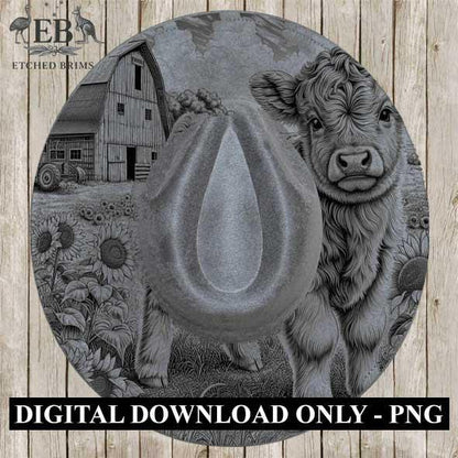 Highland Cow #7, Laser Hat Burning Design, Digital Download PNG, Hat Burning Template, Hat Laser Engraving Design, Wide Brim Hat File, EB51