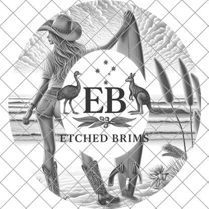 Beach Cowgirl Surfboard 5, Hat Burning Design, Digital Download PNG, Hand Burning Template, Hat Laser Engraving Design, Wide Brim Hat, EB593