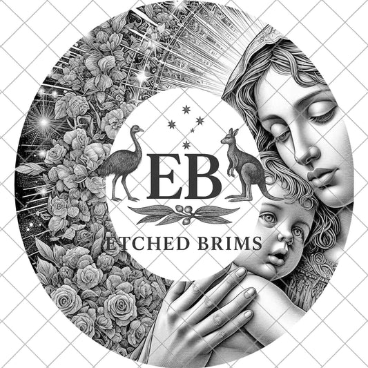 Virgin Mary and Jesus with Roses, Hat Engraving Template, Holy Mother Floral Religious Laser Etching Design for Wide Brim Hats, EB905