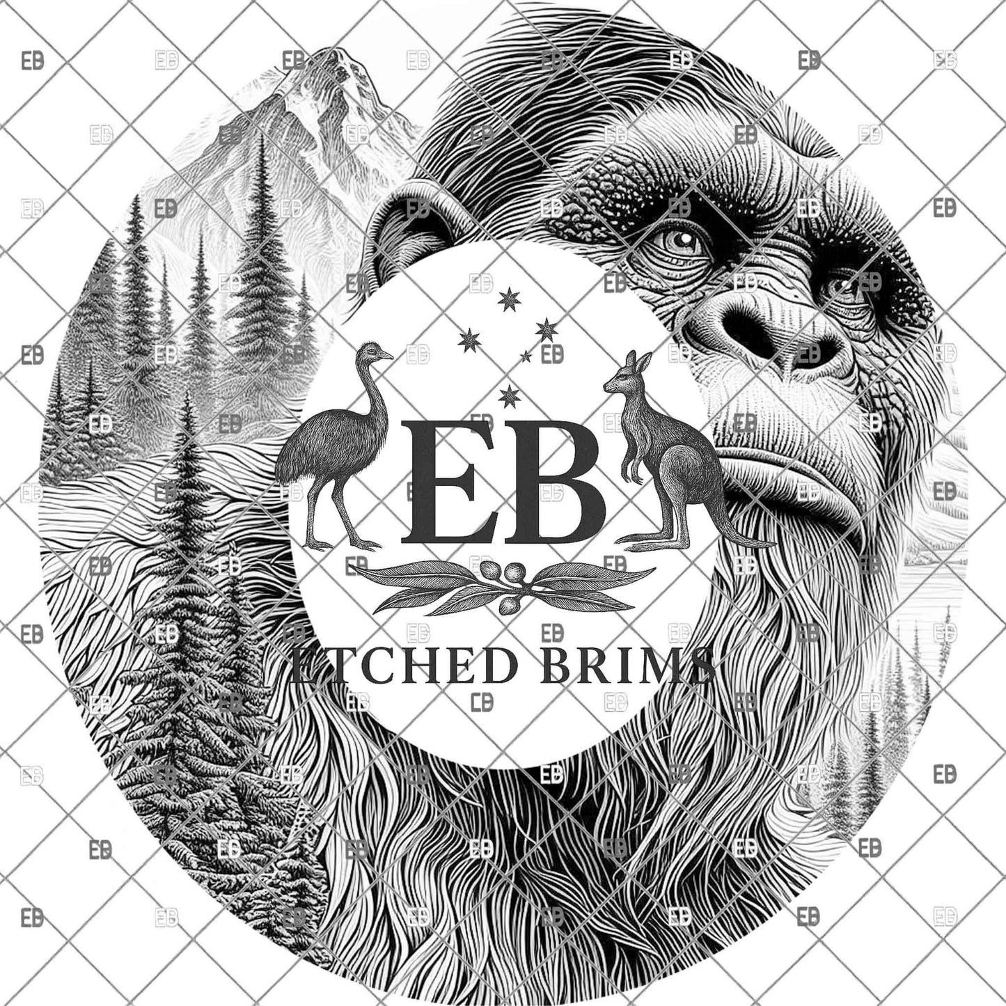 Bigfoot Brim Template PNG | Sasquatch Mountain Hat Engraving Design | Outdoor Hunting Hat Burning File | Laser Download, EB1221