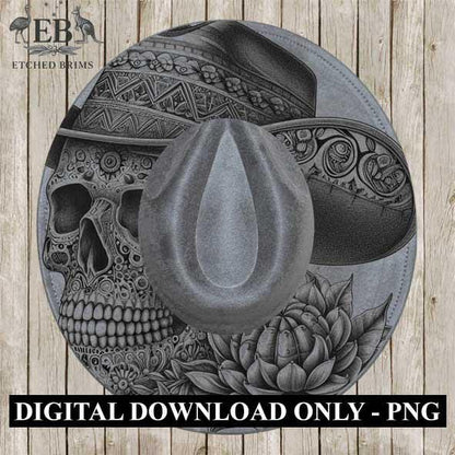Skull 3, Cowboy Hat, Cactus Western Brim PNG Template, Digital Laser Burn Design for Wide Brim Faux Suede Hats, Laser Hat Burning File EB299