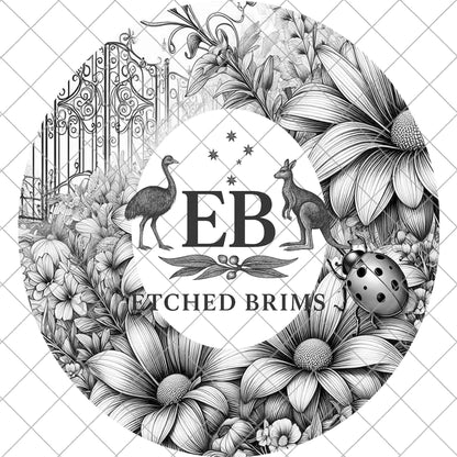 Ladybird Flowers Garden Gate Hat Burning Design, Cowboy Hat, Laser Template, Digital Download, EB1007