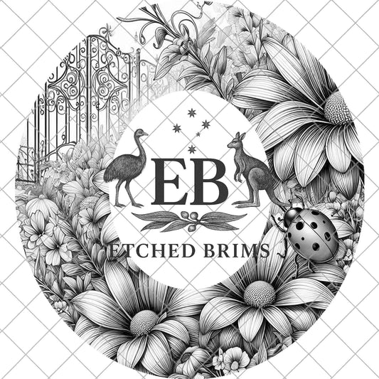 Ladybird Flowers Garden Gate Hat Burning Design, Cowboy Hat, Laser Template, Digital Download, EB1007