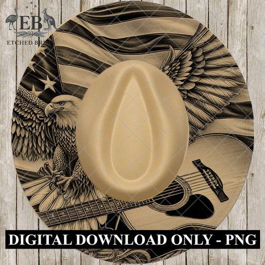 American Eagle Flag and Guitar, Hat Burning Design, Hand Burning Stencil included, Pyrography File, Template, Laser Engraving Design, EB963
