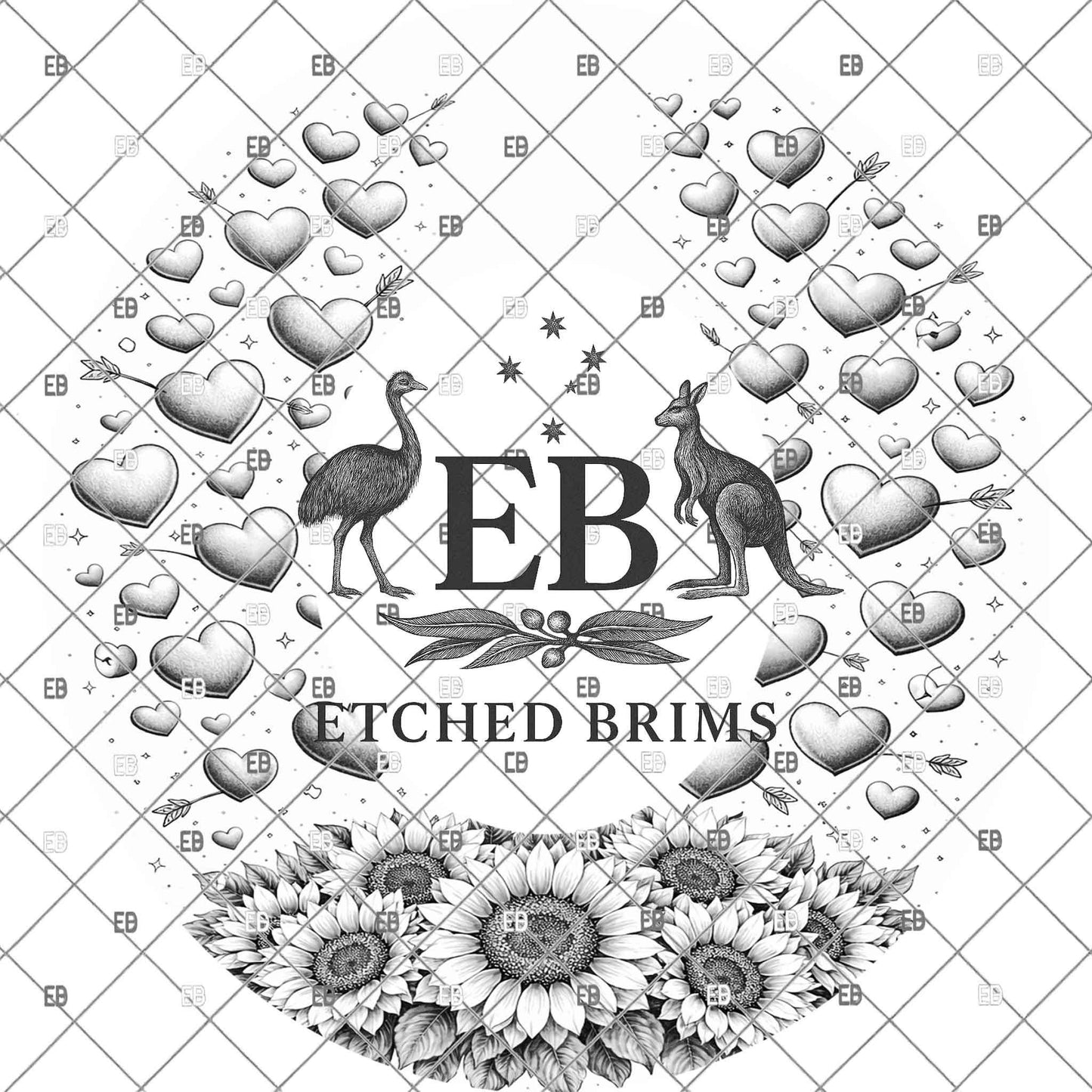 Sunflower Heart Valentine, Hat Burning Design, Digital Download PNG, Wide Brim Laser Template Design, EB1121