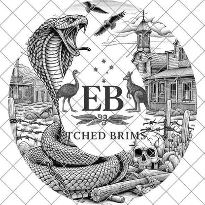 Snake Skull Western 4, Western Brim PNG Template, Digital Laser Burn Design for Wide Brim Faux Suede Hats, Laser Hat Burning File EB208