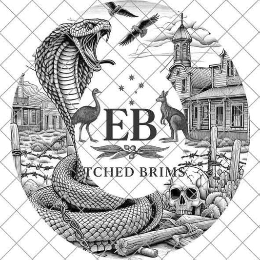 Snake Skull Western 4, Western Brim PNG Template, Digital Laser Burn Design for Wide Brim Faux Suede Hats, Laser Hat Burning File EB208