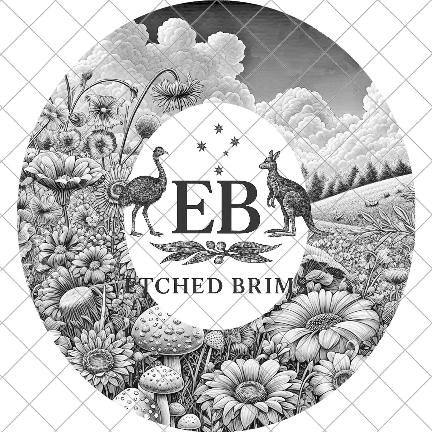 Mushrooms & Wildflowers, Hat Burning Design, Digital Download PNG, Laser Engraving Template, EB1019