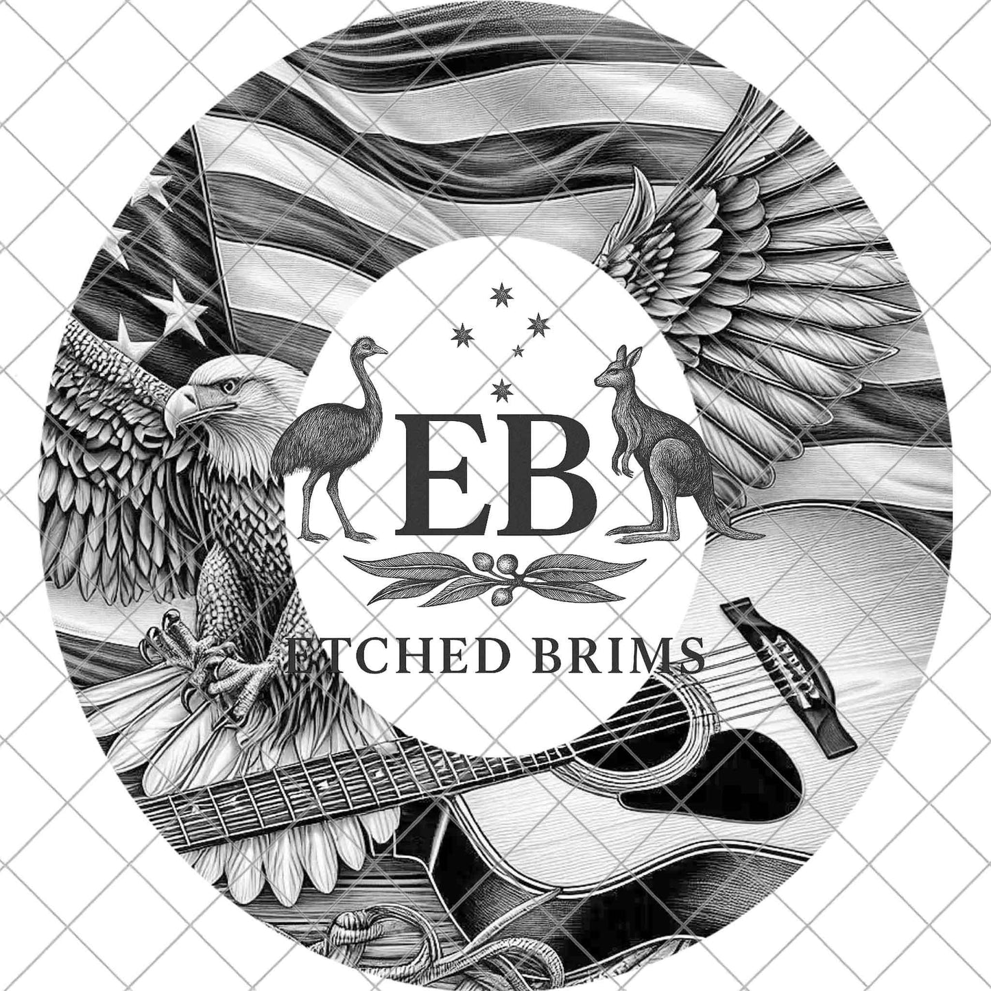 American Eagle Flag and Guitar, Hat Burning Design, Hand Burning Stencil included, Pyrography File, Template, Laser Engraving Design, EB963