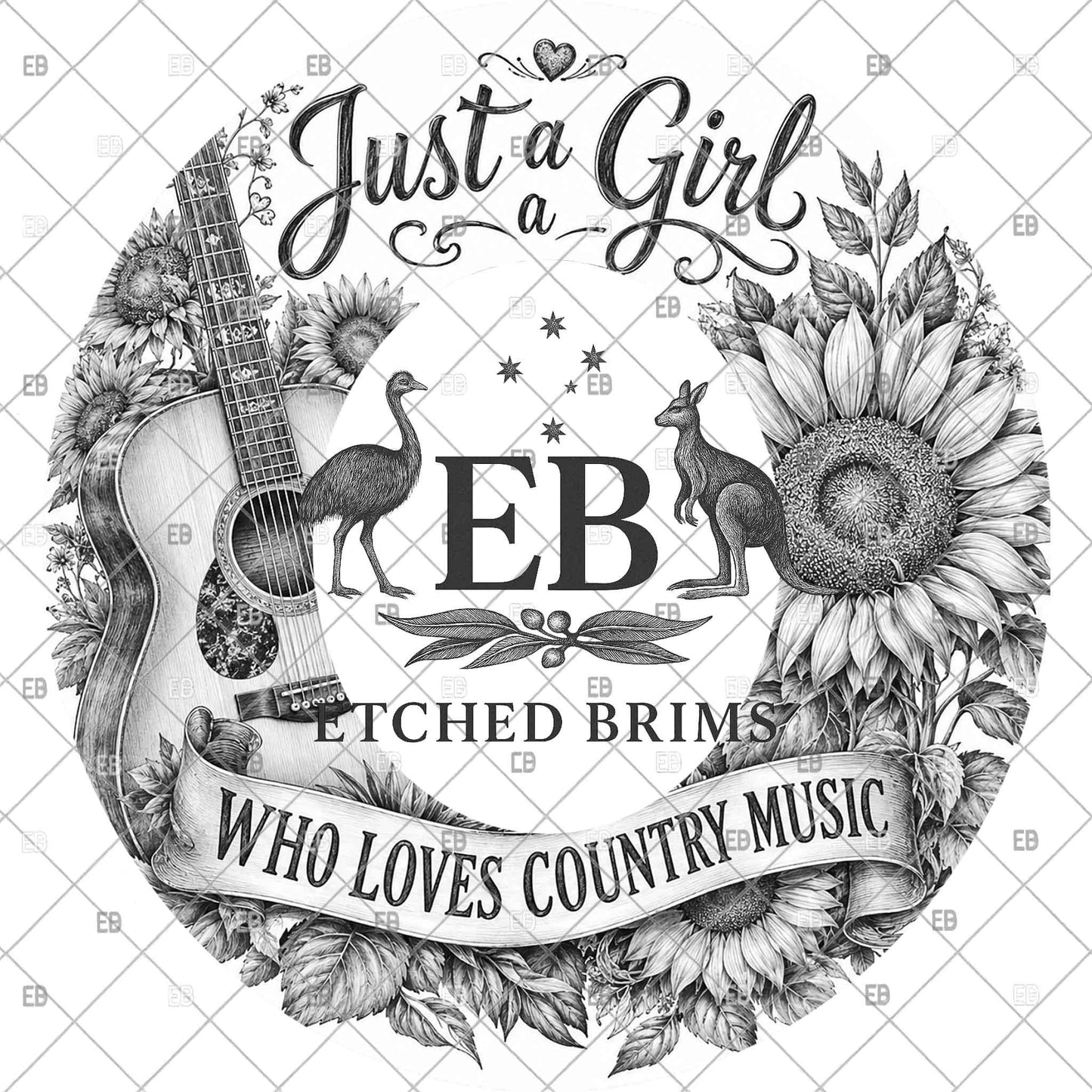 Just A Girl Who Loves Country Music, Hat Burning Design, Wide Brim Laser Hat Engraving Template, Printable Stencil, EB1284